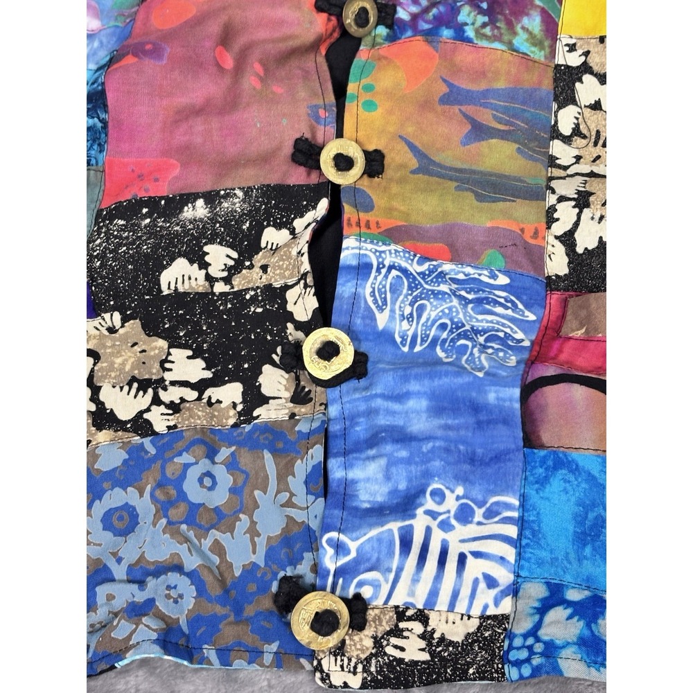 Vintage 80s Patchwork Rayon Batwing Jacket One Size Boho Art To Wear - Picture 11 of 12